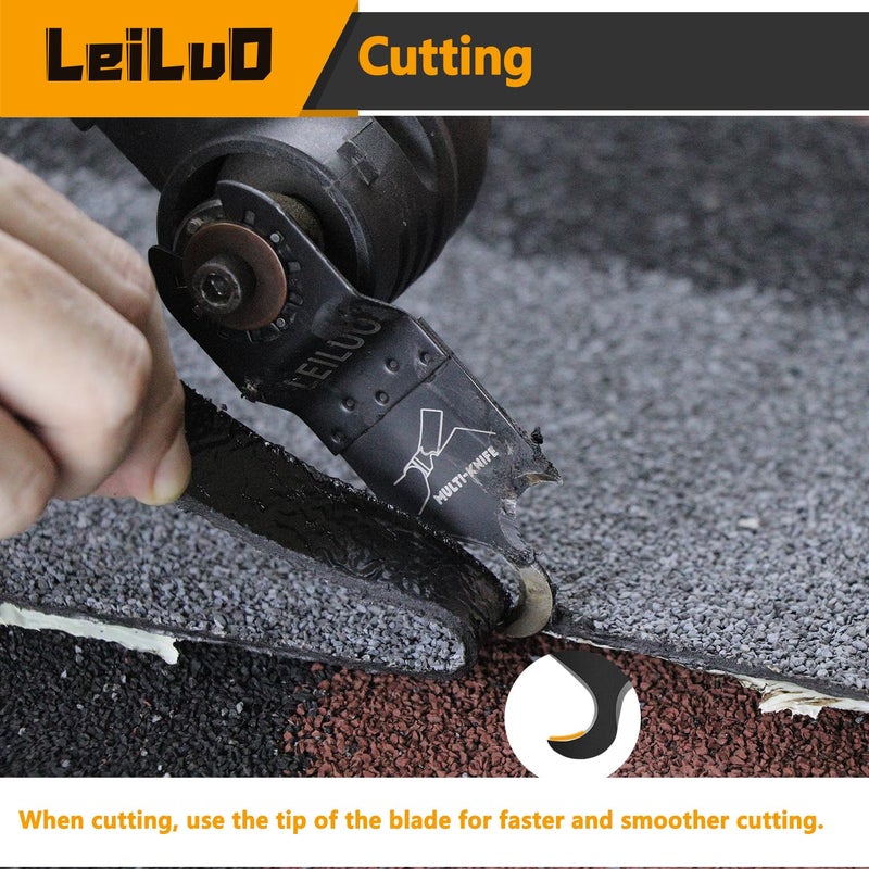 LEILUO 6 Pcs Oscillating Multi Tool Hook Knife Blades for Cutting Carpet Roofing Shingles Cardboard Soft Materials Includes Storage Bag Compatible with DeWalt Makita Ryobi Milwaukee and More - Image 4